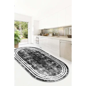 Lavita Home Dijital Baskı Yıkanabili Kaymaz Siyah Oval Salon Halısı Mutfak Halısı Yolluk ve Paspas
