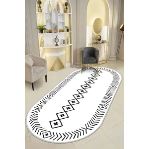 Lavita Home Dijital Baskı Yıkanabili Kaymaz Beyaz Oval Salon Halısı Mutfak Halısı Yolluk ve Paspas