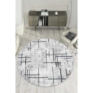Lavita Home Dijital Baskı Yıkanabilir Kaymaz Gri Yuvarlak Salon Halısı Mutfak Halısı ve Paspas