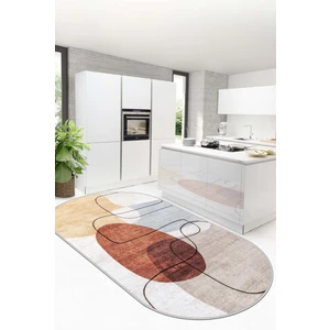 Lavita Home Dijital Baskı Yıkanabilir Kaymaz Bej Oval Salon Halısı Mutfak Halısı Yolluk ve Paspas