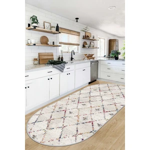 Lavita Home Dijital Baskı Yıkanabili Kaymaz Beyaz Oval Salon Halısı Mutfak Halısı Yolluk ve Paspas