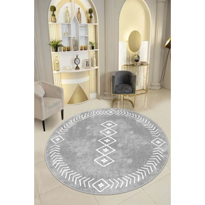 Lavita Home Dijital Baskı Yıkanabili Kaymaz Gri Yuvarlak Salon Halısı Mutfak Halısı Koridor Halısı ve Paspas