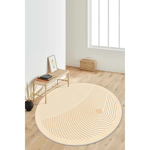 Lavita Home Dijital Baskı Yıkanabilir Kaymaz Bej Yuvarlak Salon Halısı Mutfak Halısı ve Paspas
