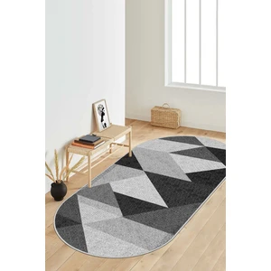 Lavita Home Dijital Baskı Yıkanabilir Kaymaz Siyah Oval Salon Halısı Mutfak Halısı Yolluk  ve Paspas