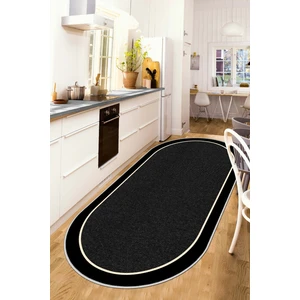 Lavita Home Dijital Baskı Yıkanabilir Kaymaz Siyah Oval Salon Halısı Mutfak Halısı Yolluk  ve Paspas