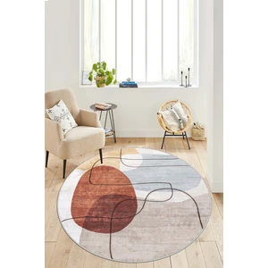 Lavita Home Dijital Baskı Yıkanabilir Kaymaz Bej Yuvarlak Salon Halısı Mutfak Halısı ve Paspas