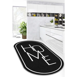 Lavita Home Dijital Baskı Yıkanabili Kaymaz Siyah Oval Salon Halısı Mutfak Halısı Yolluk ve Paspas
