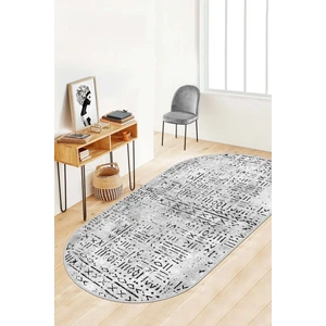 Lavita Home Dijital Baskı Yıkanabilir Kaymaz Gri Oval Salon Halısı Mutfak Halısı Yolluk ve Paspas