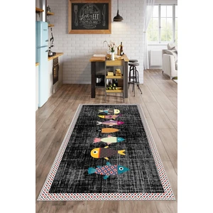 Lavita Home Dijital Baskı Yıkanabilir Kaymaz Leke Tutmaz Siyah Mutfak Halısı Yolluk ve Paspas