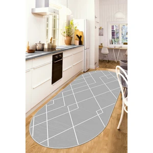 Lavita Home Dijital Baskı Yıkanabilir Kaymaz Gri Oval Salon Halısı Mutfak Halısı Yolluk ve Paspas