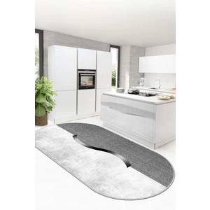 Lavita Home Dijital Baskı Yıkanabili Kaymaz Gri Oval Salon Halısı Mutfak Halısı Yolluk ve Paspas