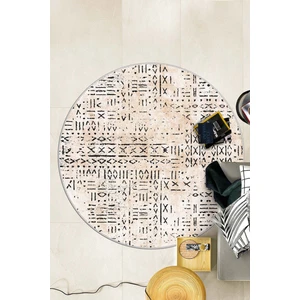 Lavita Home Dijital Baskı Yıkanabilir Kaymaz Bej Yuvarlak Salon Halısı Mutfak Halısı ve Paspas