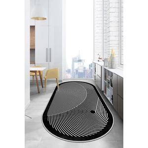 Lavita Home Dijital Baskı Yıkanabilir Kaymaz Siyah Oval Salon Halısı Mutfak Halısı Yolluk  ve Paspas