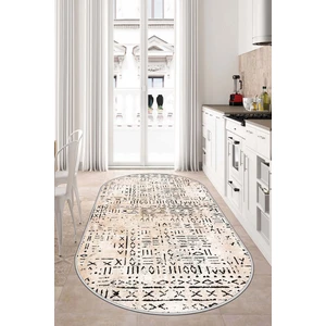 Lavita Home Dijital Baskı Yıkanabilir Kaymaz Bej Oval Salon Halısı Mutfak Halısı Yolluk ve Paspas