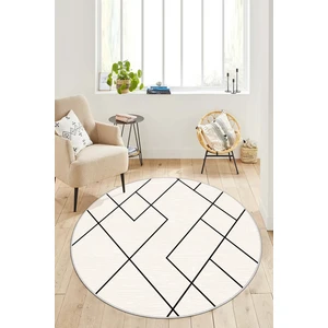 Lavita Home Dijital Baskı Yıkanabilir Kaymaz Bej Yuvarlak Salon Halısı Mutfak Halısı ve Paspas