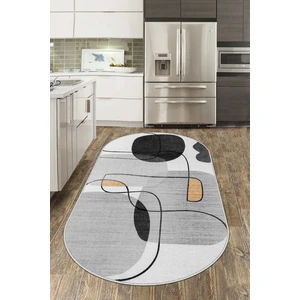 Lavita Home Dijital Baskı Yıkanabilir Kaymaz Gri Oval Salon Halısı Mutfak Halısı Yolluk ve Paspas