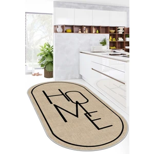 Lavita Home Dijital Baskı Yıkanabili Kaymaz Bej Oval Salon Halısı Mutfak Halısı Yolluk ve Paspas