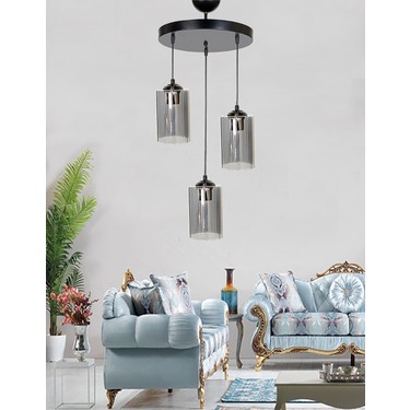 Etsylight Dora Black Füme Glass Lüx 3 Salon Avize, Cam Fiyatı