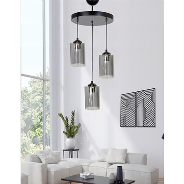 Etsylight Dora Black Füme Glass Lüx 3 Salon Avize, Cam Fiyatı
