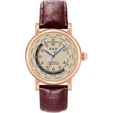Hanyang Gül Altın Kahverengi Worldtimer Otomatik Erkek Saat Fiyatı