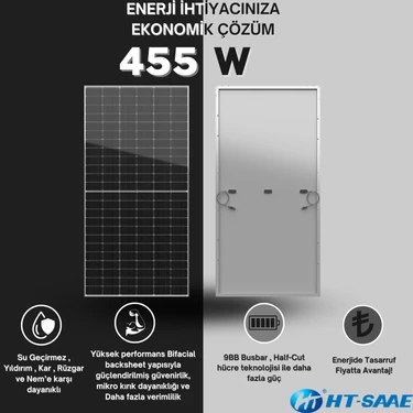 HT-SAAE HT72-166M 455WP Ekonomik Güneş Paneli Half-Cut Monokristal Yüksek Verimli Düşük LID ve PERC