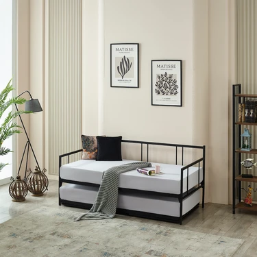 Bedliga Forte Yavrulu Karyola Daybed Tek-Çift Kişilik Metal Karyola+Yatak Seti