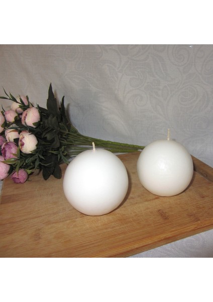 2'li Beyaz Top Mum/candle 8 cm Çap