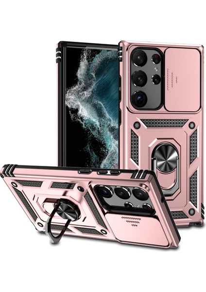 Samsung Galaxy S23 Ultra Kılıf Slayt Kamera Koruma Anti-Drop Kickstand Pc+Tpu Telefon Kapağı (Yurt Dışından)