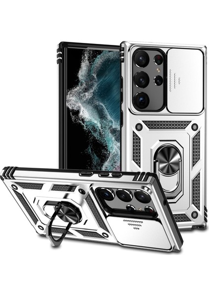 Samsung Galaxy S23 Ultra Kılıf Slayt Kamera Koruma Anti-Drop Kickstand Pc+Tpu Telefon Kapağı (Yurt Dışından)