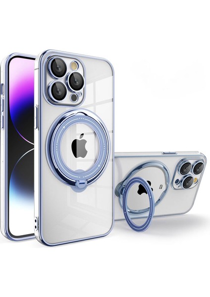 Apple iPhone 14 Pro Max Uyumlu Kılıf Zebana Manyetik Standlı Most Silikon Kılıf (Kablosuz Şarj Destekli) Sierra Mavisi
