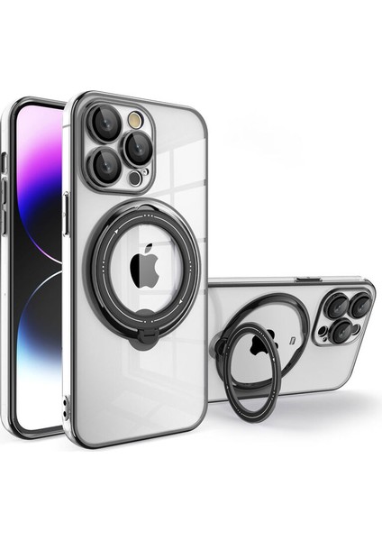 Apple iPhone 14 Pro Max Uyumlu Kılıf Zebana Manyetik Standlı Most Silikon Kılıf (Kablosuz Şarj Destekli) Siyah