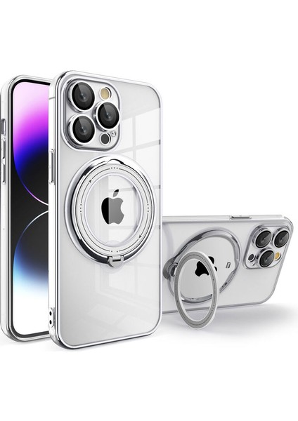 Apple iPhone 14 Pro Uyumlu Kılıf Zebana Manyetik Standlı Most Silikon Kılıf (Kablosuz Şarj Destekli) Gri
