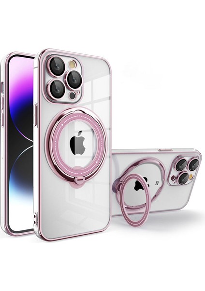 Apple iPhone 14 Pro Uyumlu Kılıf Zebana Manyetik Standlı Most Silikon Kılıf (Kablosuz Şarj Destekli) Rose Gold