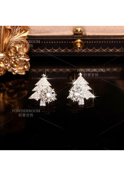 Noel Ağacı Damızlık Küpeler Mikro Set Zirkon Seti Döndürülebilir Renkli Noel Hediyesi Kar Tanesi Küpeler (Yurt Dışından)