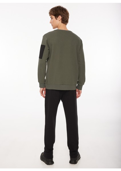 Haki Erkek Bisiklet Yaka Baskılı Sweatshirt D3WM-SWT38