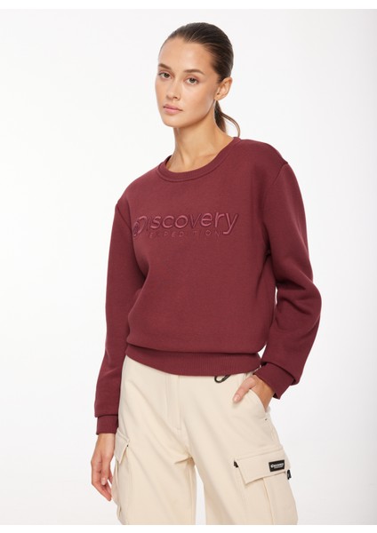 Discovery Expedition Mürdüm Kadın Bisiklet Yaka Nakışlı Sweatshirt D3WL-SWT15