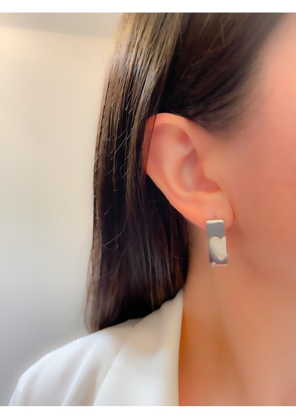 Çelik Marka Model Geometrik Kalp Detaylı Küpe Renk Gümüş indirimleri