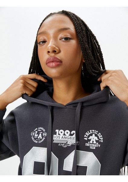 Kolej Kapşonlu Sweatshirt Şardonlu Baskılı