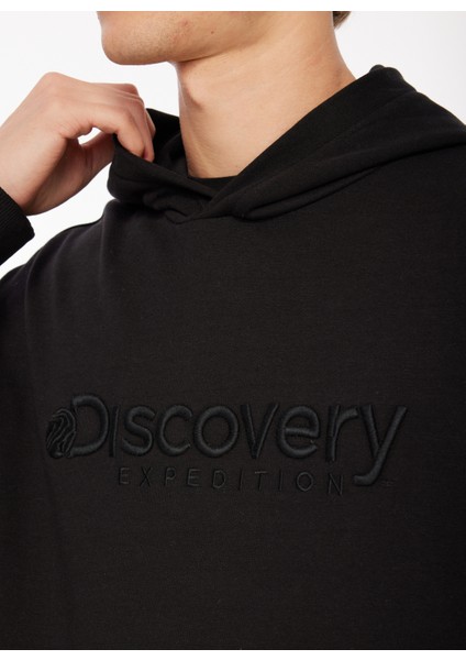 Discovery Expedition Siyah Erkek Kapüşonlu Nakışlı Sweatshirt D3WM-SWT28