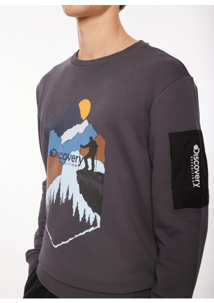 Füme Erkek Bisiklet Yaka Baskılı Sweatshirt D3WM-SWT38 modelleri