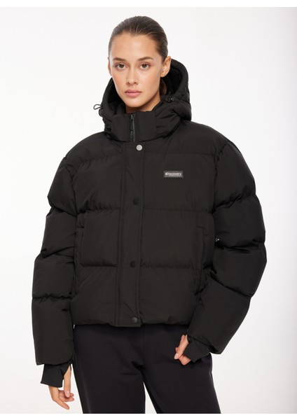 Siyah Kadın Kapüşonlu Kapitone Mont D3WL-MNT6