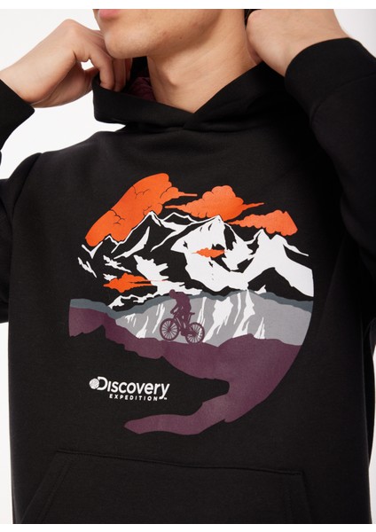 Siyah Erkek Kapüşonlu Baskılı Sweatshirt D3WM-SWT34 modelleri