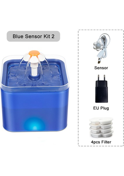 Blue-Set4 Otomatik Kedi Su Çeşmesi Filtresi LED Aydınlatma ile USB Pet Su Sebili Köpek Kediler Için Devridaim ile 2l Kapasiteli Besleyici (Yurt Dışından)