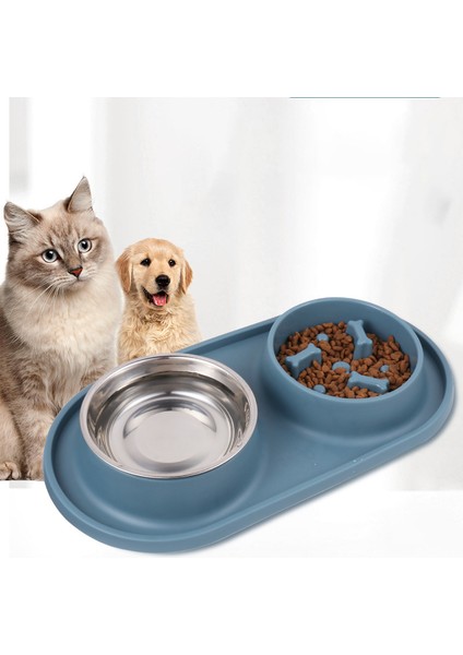 Sarı Evcil Hayvan Besleme Kasesi Paslanmaz Çelik Kase Silikon Taban Anti-Güreş Köpek ve Kedi Yavaş Yiyecek Kasesi Evcil Hayvan Boğulmasını Önlemek Için Besleyici (Yurt Dışından)