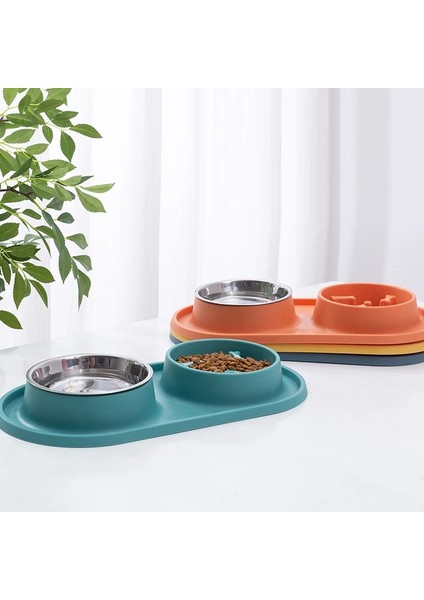 Sarı Evcil Hayvan Besleme Kasesi Paslanmaz Çelik Kase Silikon Taban Anti-Güreş Köpek ve Kedi Yavaş Yiyecek Kasesi Evcil Hayvan Boğulmasını Önlemek Için Besleyici (Yurt Dışından)