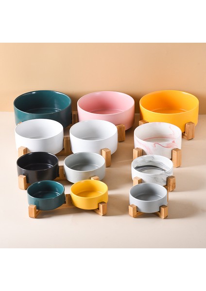 Siyah Standlı 850ML 1800ML Köpekler Seramik Kase Pet Çift Gıda Su Kaseleri Bambu Standlı Iskandinav Mermer Desen Kedi Içme Yeme Besleyiciler (Yurt Dışından)
