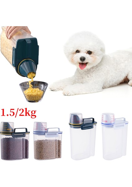Mavi 1.5 kg Köpek Kedi Maması Kovası Plastik Depolama Tankı Ölçüm Kabı ile Nem Geçirmez Mühürlü Kavanoz Pet Malzemeleri (Yurt Dışından) fiyatları