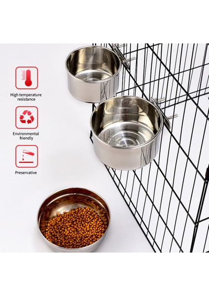400 ml Paslanmaz Çelik Evcil Hayvan Yiyecek Kasesi 10-20 cm Sıradan Kafes Asılı Köpek Havzası Besleyici Büyük Kapasiteli Sabit Metal Besleme Kasesi (Yurt Dışından)