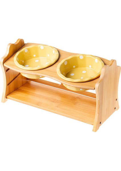 Çift Bowlyy Sevimli Evcil Hayvanlar Çift Kase Köpek Kedi Maması Su Besleyici Standı Yükseltilmiş Seramik Çanak Kase Ahşap Masa Evcil Hayvan Malzemeleri (Yurt Dışından)