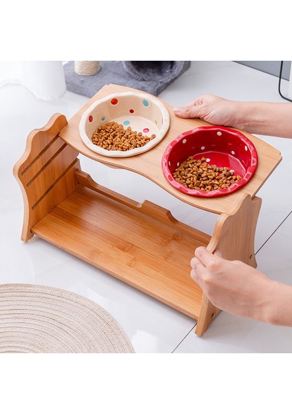 Çift Bowlyy Sevimli Evcil Hayvanlar Çift Kase Köpek Kedi Maması Su Besleyici Standı Yükseltilmiş Seramik Çanak Kase Ahşap Masa Evcil Hayvan Malzemeleri (Yurt Dışından) fiyatları